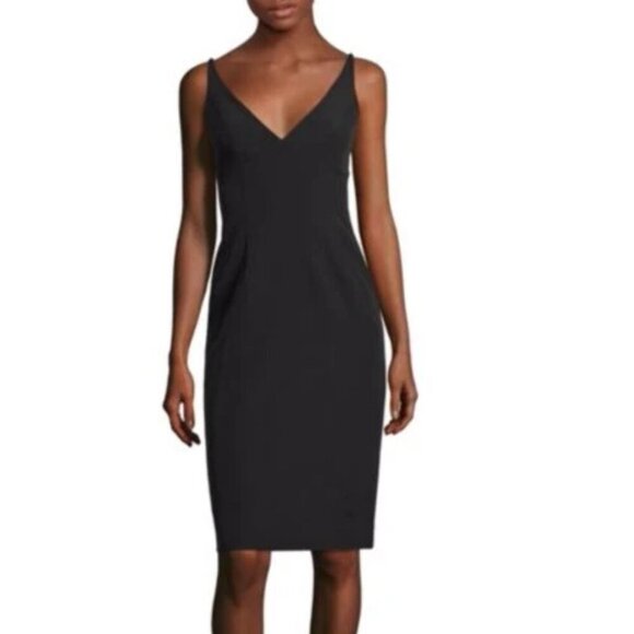 Milly Black Bodycon Dress 2 Sleeveless V-Neck Tailored Knee-Length Sheath - Picture 1 of 10